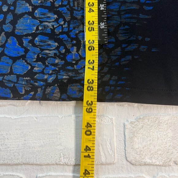 T Tahari Dress 12 Black Blue Abstract Pattern Mesh V-Neck A-Line Fit N Flare - Picture 14 of 14